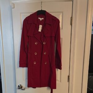 New York & Company Red Trench Coat Double-Breasted